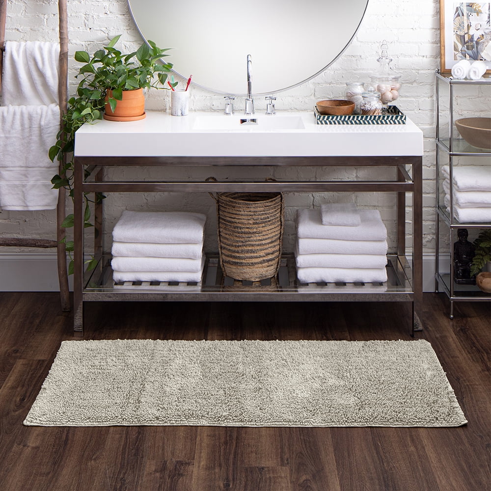 Mohawk Home Classic Cotton Plush Stain/Fade Resistant Non-Slip Washable Bath Mat, Silver, 2' X 5'