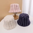thumbnail image 1 of YAOBAMM Lady Bucket Cap Women Winter Bucket Hat Striped Color Matching Sunshade Thick Plush Warm Windproof Lady, 1 of 6
