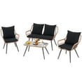 thumbnail image 3 of JOIVI 4 Pieces Rattan Patio Furniture Set, 4-person Outdoor Conversation Chair Set with Coffee Table, Wicker Patio Conversation Set with Cushion and Pillow, Black, 3 of 9