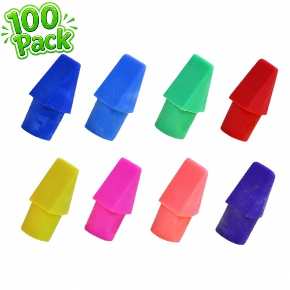 100 Pack Pencil Top Erasers, Latex-Free No-Smudge, Precise Erasing Study Stationery for Teachers Students, Vibrant Colors