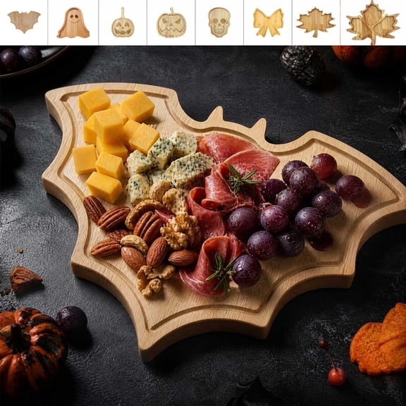Beautynvta Bat-Shaped Wooden Charcuterie Board, Themed Serving Tray, Decorative Wood Platter for Cheese, Snacks and Party Appetizers