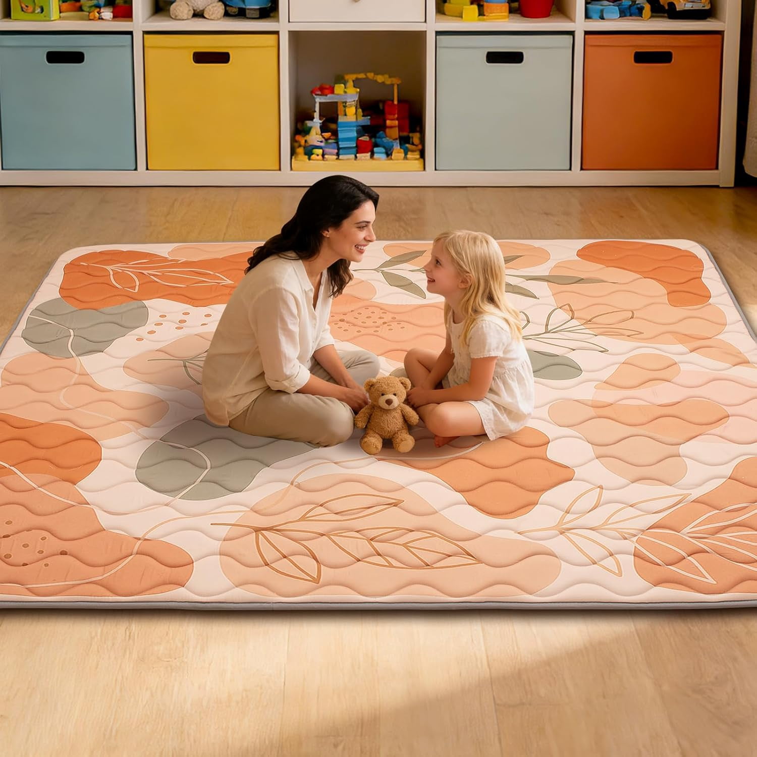 Baby Play Mat for Floor, 71'' x 59'' Thicken Foam Soft Padded Mat for Baby, Playpen Mat for Toddlers Infant Kids, Machine Washable, Non-Slip Bottom Safe for Crawling (Stone）