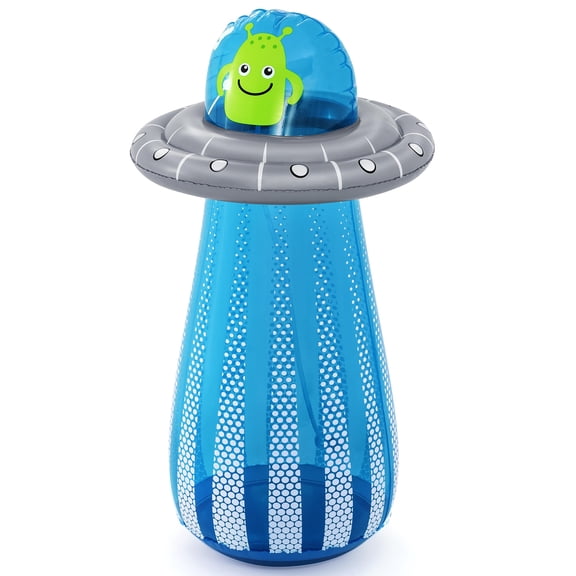 H2OGO! Inflatable Bop Bag Sprinkler - UFO Blaster - 24x47" Blue & Grey, Alien Space Ship Sprays Water, Punch-Push-Kick, In-Outdoor Play Toy, Kids 3 