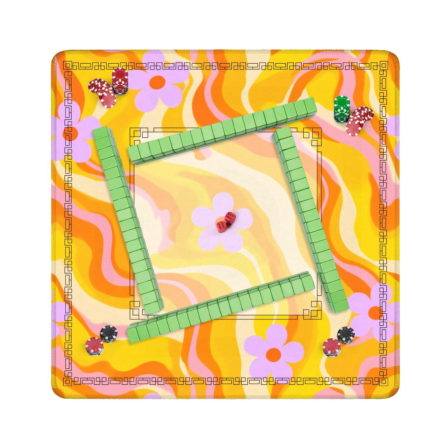 Mahjong Mat 31.5" x 31.5" Psychedelic swirl seamless 60s 70s style liquid groovy Non-Slip Noise Reduction American Mahjong Tiles Table Cover for Dominoes Poker Card Board Games Gift