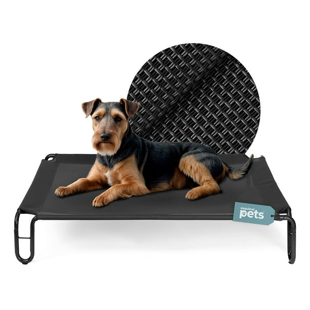 Cama Elevada para Perro con Malla Transpirable, Catre de Mascotas Esquimal (Negro, 90x65x20 cm)