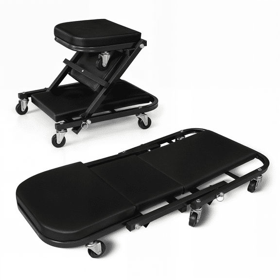 Magshion 2-in-1 36" Folding Creeper Automotive and Z Creeper, 330 lbs Capacity Mechanic Creeper Seat, Low Profile Creeper with Adjustable Positions, Black