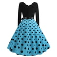 thumbnail image 5 of Fesfesfes Women Gowns A Line Flare Vintage Dress Prom Swing Long Sleeve Polka Dot Printing Party Dress Clearance Under $10, 5 of 6