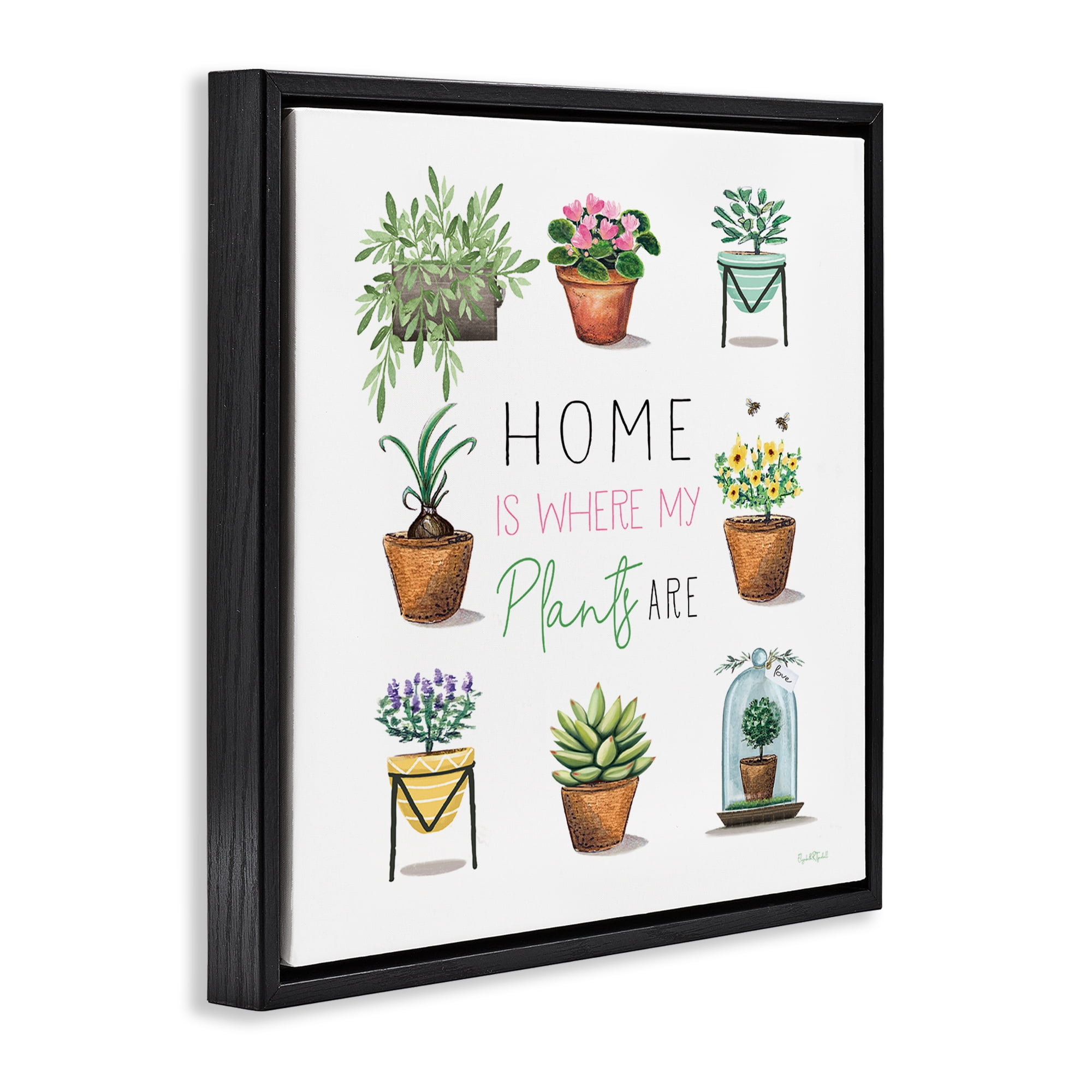 Stupell Industries Home Where Plants Are Plants & Flowers Painting Black Floater Framed Canvas Art Print Wall Art, 18 x 18