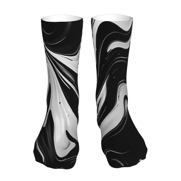 KLL Abstract Black White Swirls Print Womens Crew Socks Athletic Middle Tube Long Socks Novelty Socks Gifts For Men