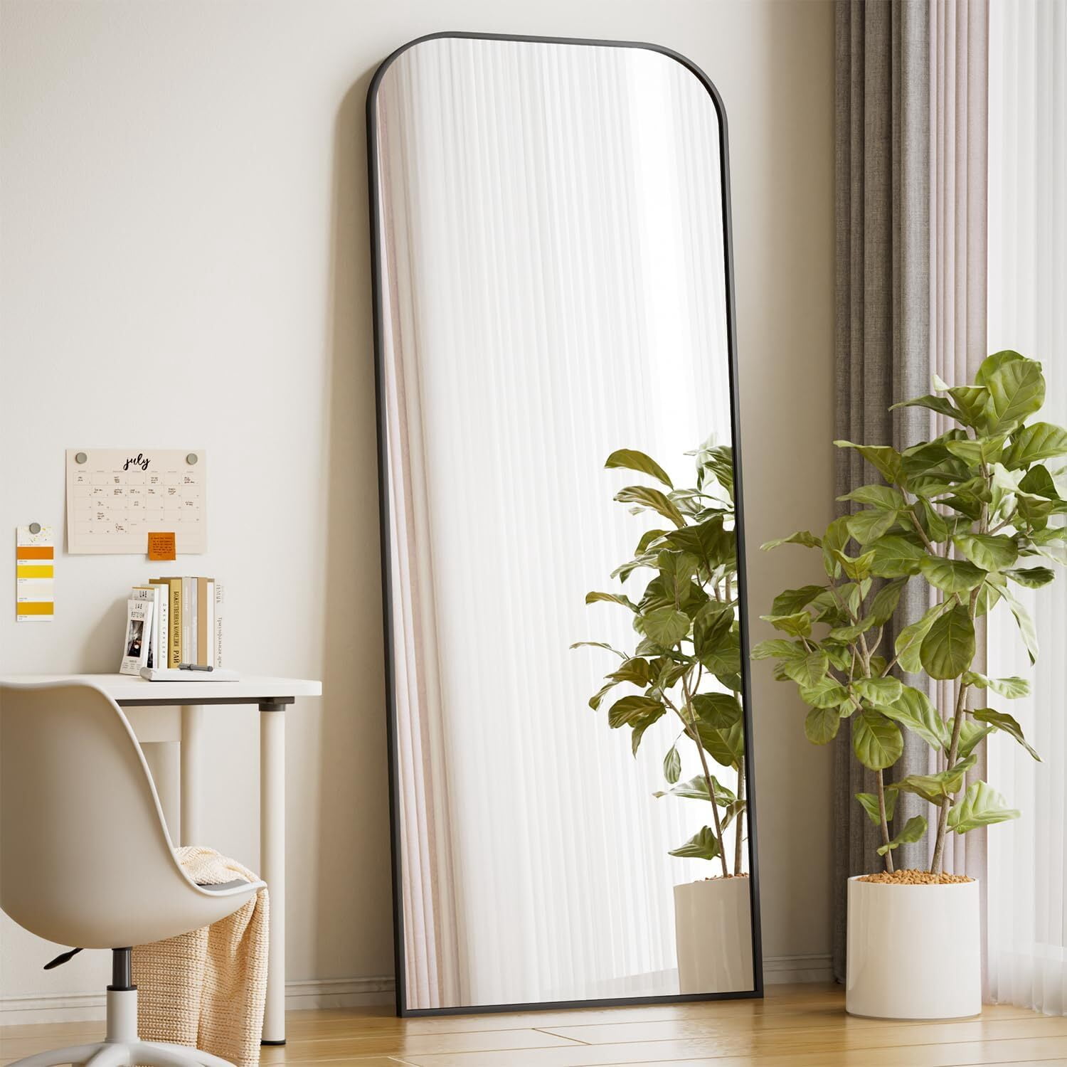 Anyrose 71"x26" Full Length Mirror Rounded Top Floor Mirror with Stand,Black