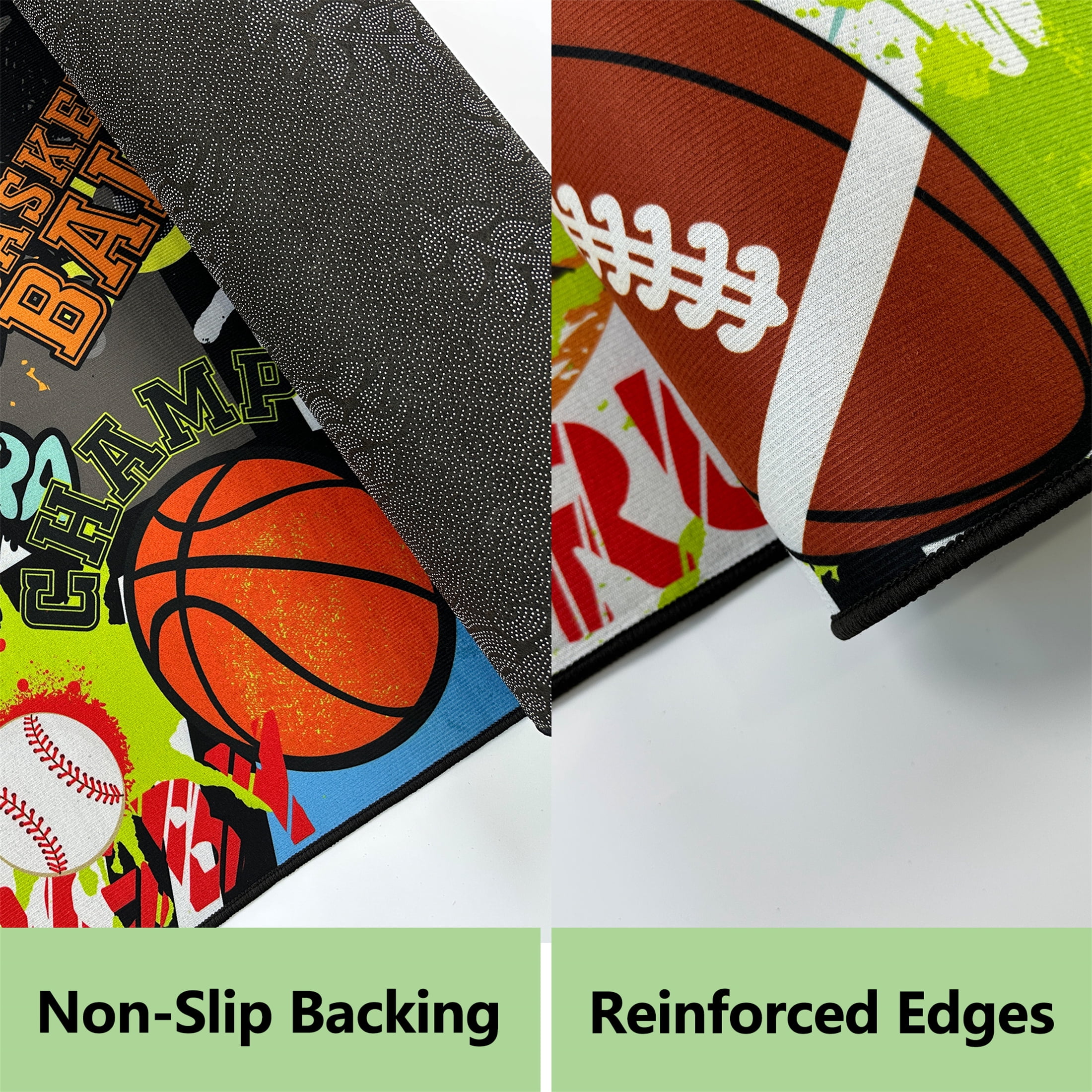 Sport Rug with Football,Basketball and Baseball Prints,Non-Slip 3x5ft Area Rugs for Bedroom Living Room Decor