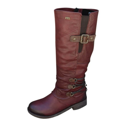

nsendm Boots Women Waterproof Fashion Heel Side Zipper Boots High Color Boots Women s Womens Boots Booties Lace up Wine 8.5