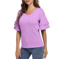 thumbnail image 3 of Women's Ruffle Tunic Top Casual V Neck Shirt Bell Half Sleeve Pullover Blouse Top, 3 of 5