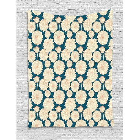 Shabby Japan - Aster Tapestry, Romantic Flowers Summer Fashion Petals Shabby Ornamental Japanese Style, Wall Hanging for Bedroom Living Room Dorm Decor, 60W X 80L Inches, Cream Dark Teal Rust, by Ambesonne