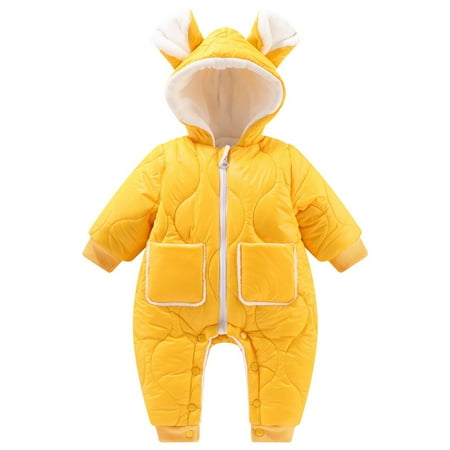 

ZCFZJW Toddler Kids Baby Boys Girls Snowsuit Newborn Winter Jumpsuit Romper Clothes Coat Long Sleeve Cute Ear Hooded Outerwear One Piece Onesie Hoodies Outfit Set Yellow 6 Months
