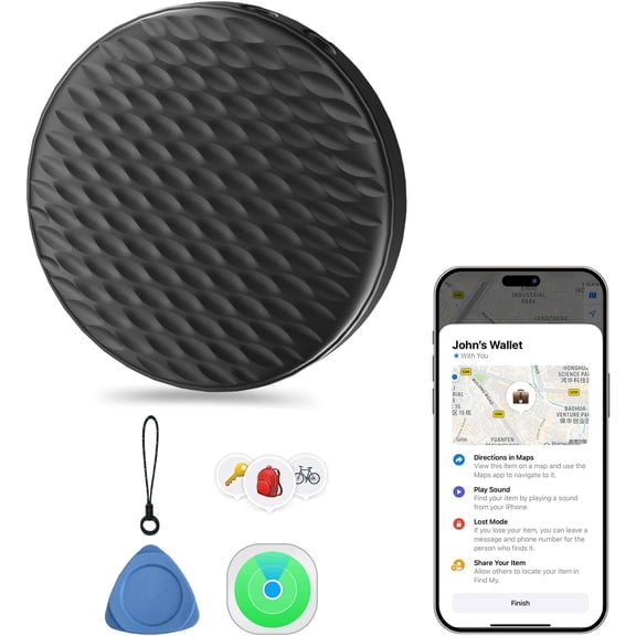 Tracker Tag Works with Apple Find My (iOS Only), Waterproof Item Finders, Luggage Tracker for Keys/Wallet/Suitcase (Black, 1 Pack)