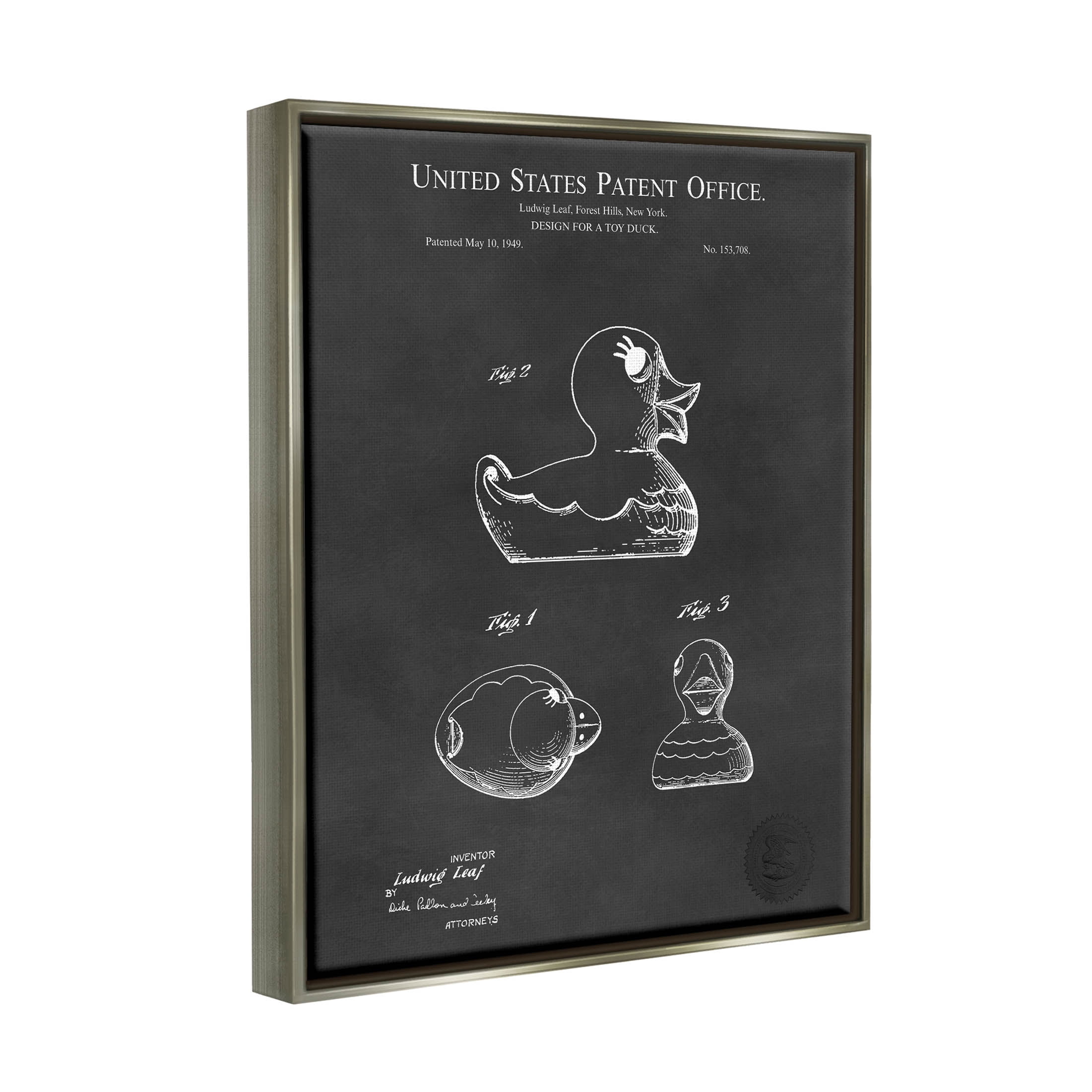 Stupell Industries Retro Duck Toy Blueprint Graphic Art Luster Gray Floating Framed Canvas Print Wall Art, Design by Karl Hronek