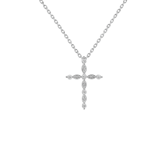 925 Sterling Silver Platinum Plated Cross Pendant with 5A Cubic Zirconia Diamonds, 12mm, 14–18” Adjustable Chain, Non-Tarnish