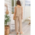 thumbnail image 4 of Womens Summer 2 Piece Outfits Linen Crop Tank Tops Lounge Matching Sets & Long Track Pants Tracksuits 2024, 4 of 6