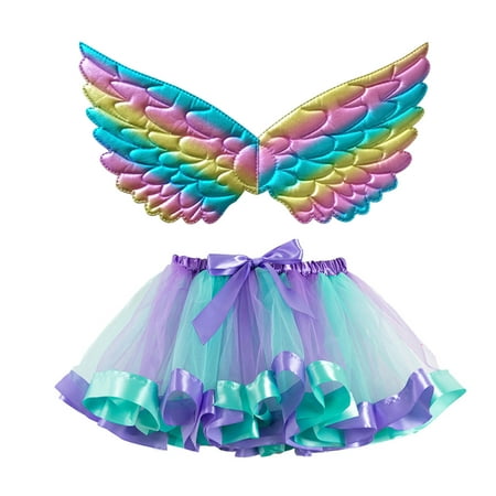 

ZMHEGW Toddler Girls Princess Dress Kids Ballet Skirts Party Rainbow Tulle Dance Skirt With Wing Outfits Girl Clothes 5-8 Years