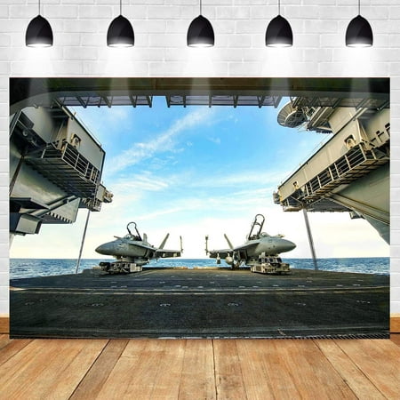 Image of Aircraft Carrier Background for Party Decor 9x6ft Air Combat Fighter Military Theme Backdrop for Party