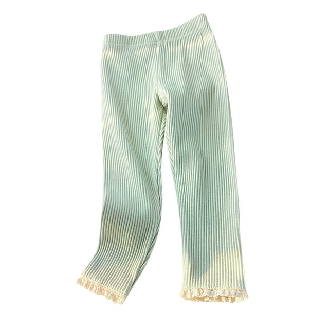 Pantalon de Pyjama pour Filles 1-9 Ans Taille Élastique Mode Mignon Leggings en Coton Élastique Vert