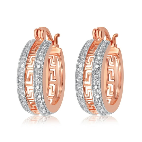 Gorgeous 0.02 Carat Natural Diamond Accent Greek Key Hoop Earrings In 14K Rose Gold Plated