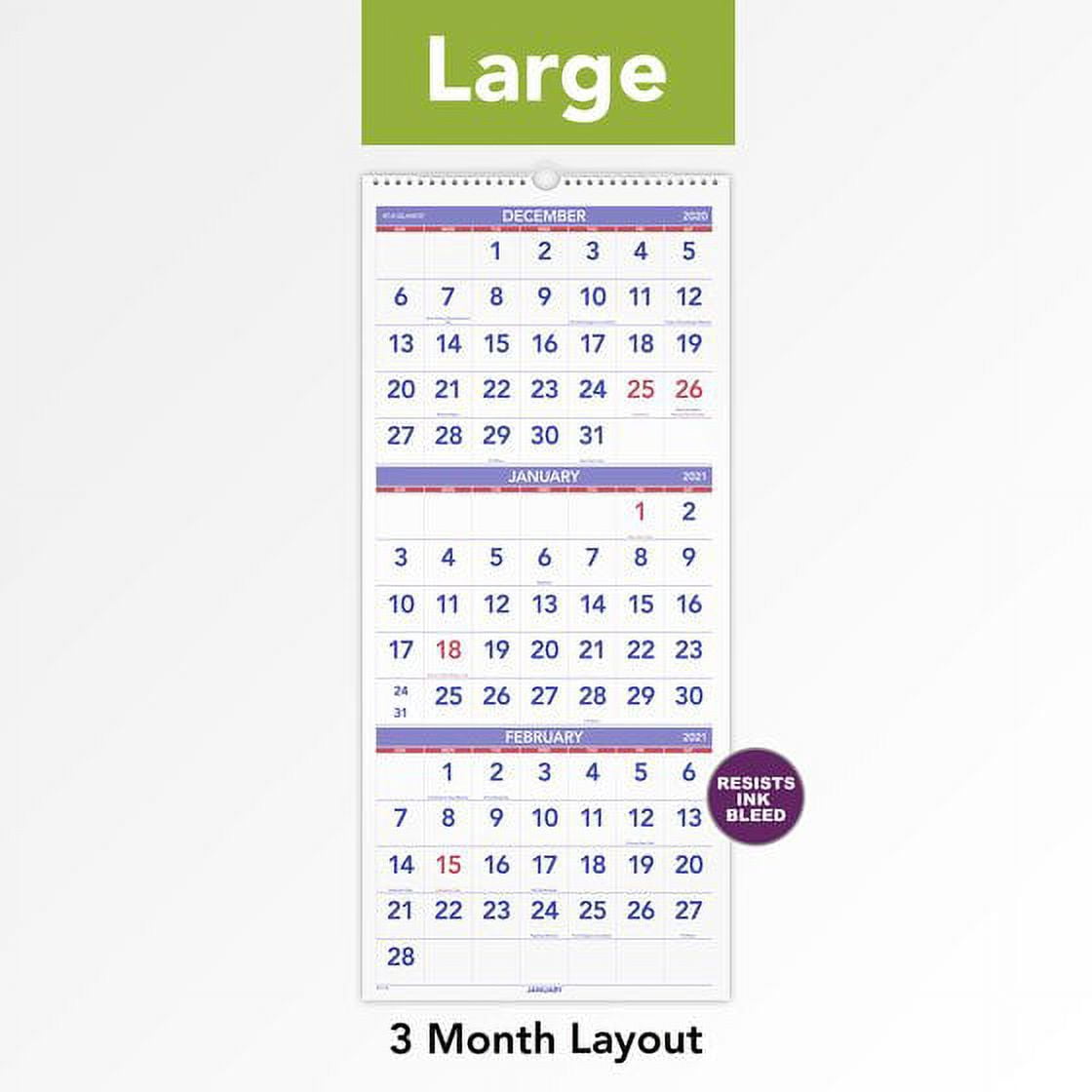 AT-A-GLANCE 3-Month Reference 14-Month Vertical Wall Calendar, 12" x 27", December 2019 to January 2021 - PM112821
