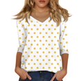 thumbnail image 2 of Womens Tops V Neck Womens T Shirts Loose Fit Linen 3/4 Sleeve Shirts Dressy Casual Blouse Polka Dot Print Work Tops Elbow Sleeve Tunic Tops, 2 of 7