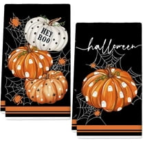 Halloween Kitchen Dish Towel Pumpkin Ghost Spider Web 18 x 26 Inch Black Hand Drying Tea Towel for Cooking Baking Party Supplies, 2 Pcs