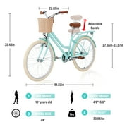Zukka 24 inch Cruiser Bike V Brake for Women Lady City Commuter Bicycle with Woven Basket Green