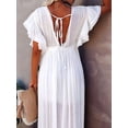 thumbnail image 6 of Women'S Casual Summer Beach Dress Ruffle Maxi Dress Button Down Boho Dress Long Tunic White One size, 6 of 7