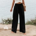 thumbnail image 4 of Women's Smocked High Waisted Cotton Linen Wide Leg Pants Palazzo with Pockets Black 2XL, 4 of 6