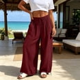 thumbnail image 3 of Gytharion Women Solid Color Cotton Linen Wide-leg Pants Elastic Waist Adjustable Cuff Trousers Casual Fashion Pants with Pockets, 3 of 7