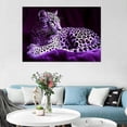thumbnail image 3 of Mudket Purple Tone Leopard on Soft Fur Background Canvas Wall Art, Dreamy Glam Wildlife Paintings for Bedroom Print for Living Room Home Decor , Framed Ready to Hang - 12"L x 8"W, 3 of 9