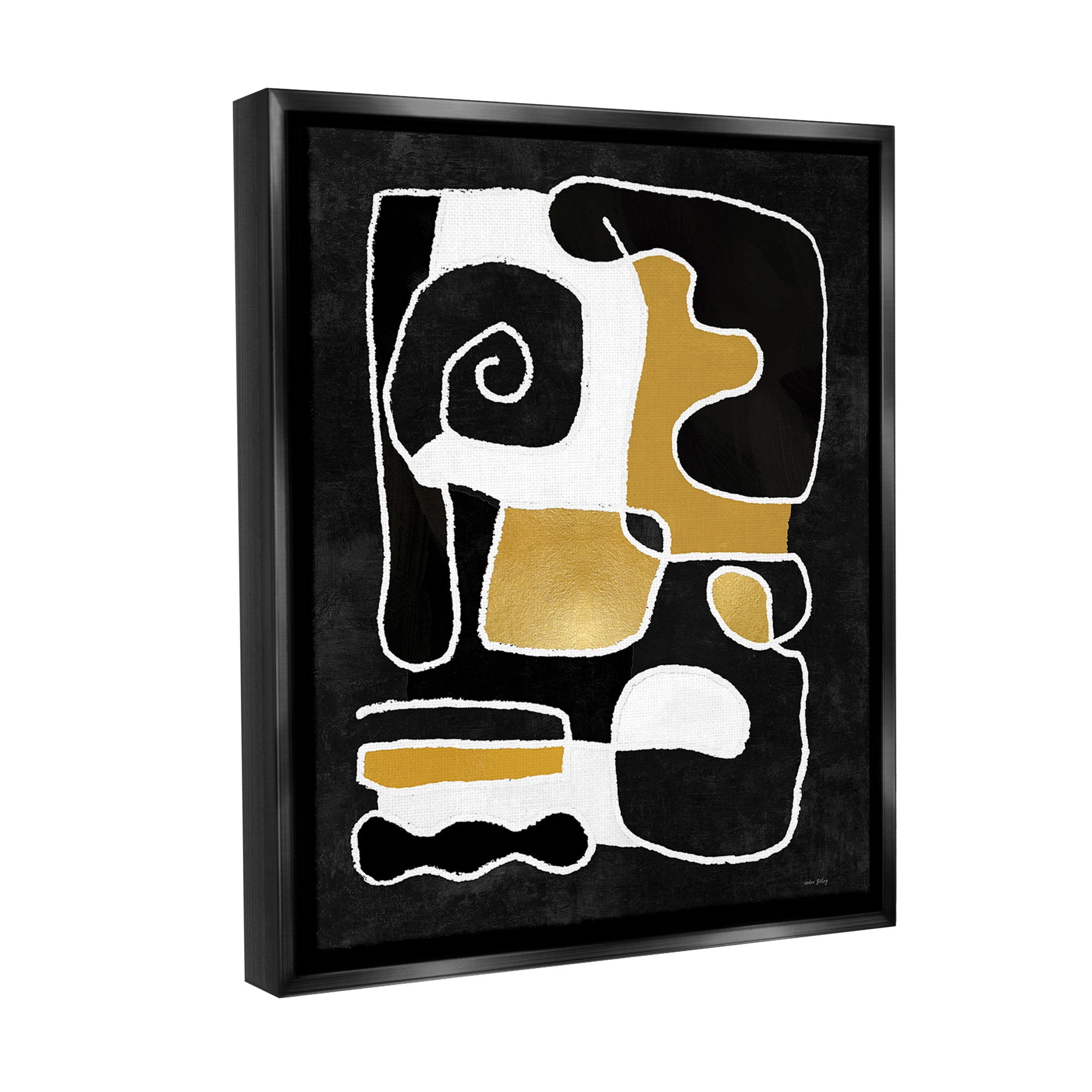 Stupell Industries Black & Glam Squiggles Abstract Painting Black Floater Framed Canvas Art Print Wall Art, 17 x 21