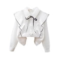 thumbnail image 4 of Girl's Cotton Blouse Kids Ruffle Long Sleeve Button Down Collar Shirt Summer Lightweight Casual Cute Soft Uniform School Tops, 4 of 6