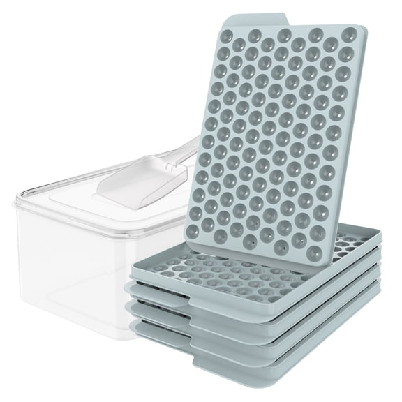 Miaowoof Mini Ice Cube Trays, 0.6in Small Maker for Freezer Easy Release, 104x4 PCS Ball Mold with Bin & Scoop, Tiny Tray Crushed Chilling Drinks Coffee Juice Cocktail