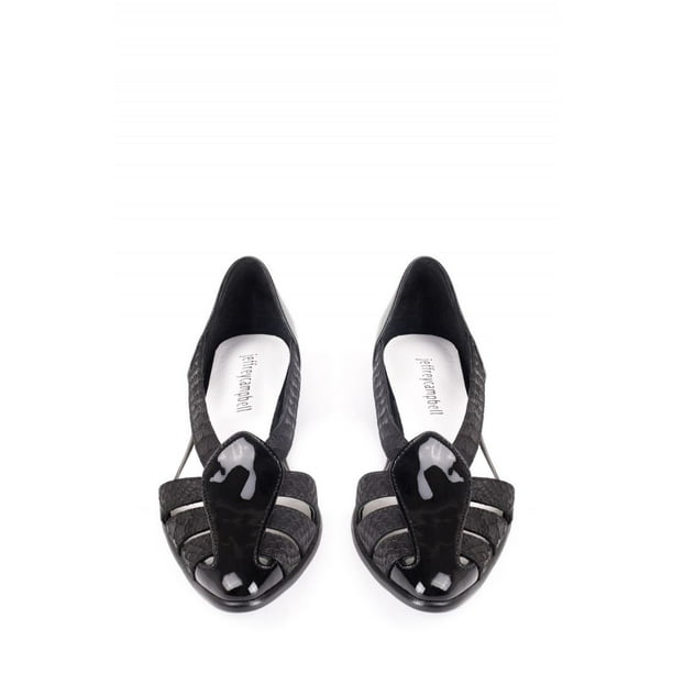 pointed black patent flats