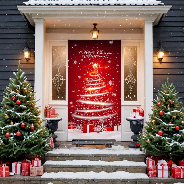 RKSTN Housse de Porte d'Halloween Ensemble de Porte de Noël Largeur de Porte Rideau de Porte Décoration de Fête des Fêtes Sapin de Noël Suspension de Porte Housse de Porte Décoration Décoration de Porte d'Halloween