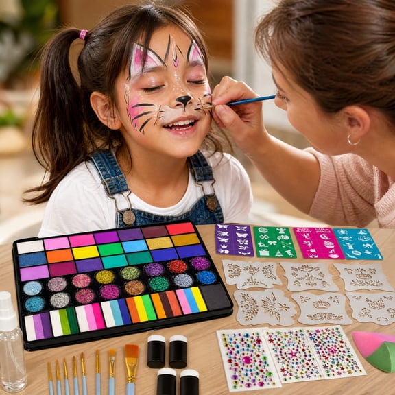 Neoargh Color Face Painting Kit, with Stencils, Brush, Sponges, for Christmas, Costume Makeup and Festivals & Events