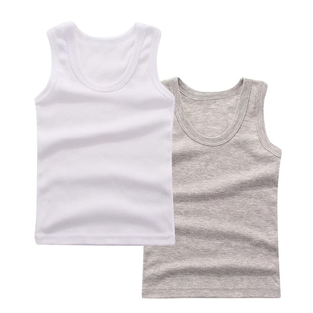 StSilkitty 2 Pack Tank Tops for Boys Girls Cotton Solid Color Sleeveless Round Neck Blouses Soft Breathable Top