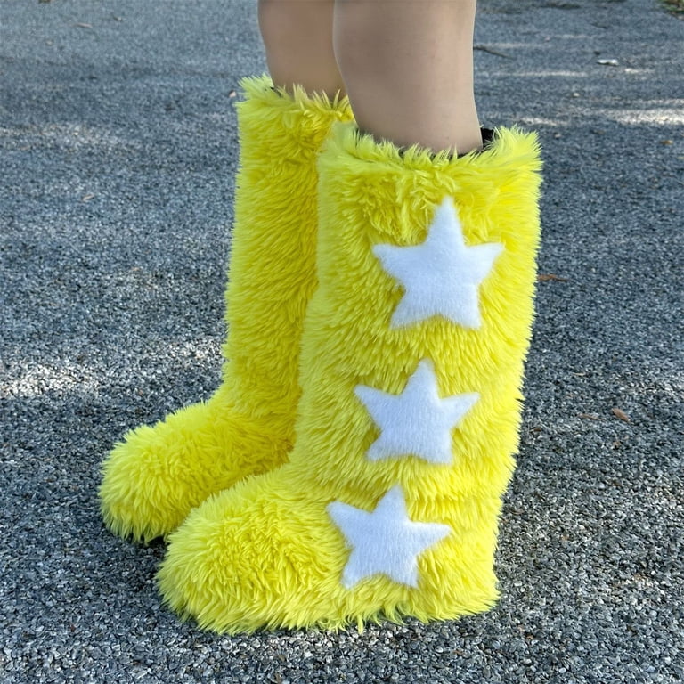 靴 YELLO PAOTU FAUX FUR BOOTS BLTIBY Women's Faux Fur Boots Winter Comfy Plush Warm Snow Boot