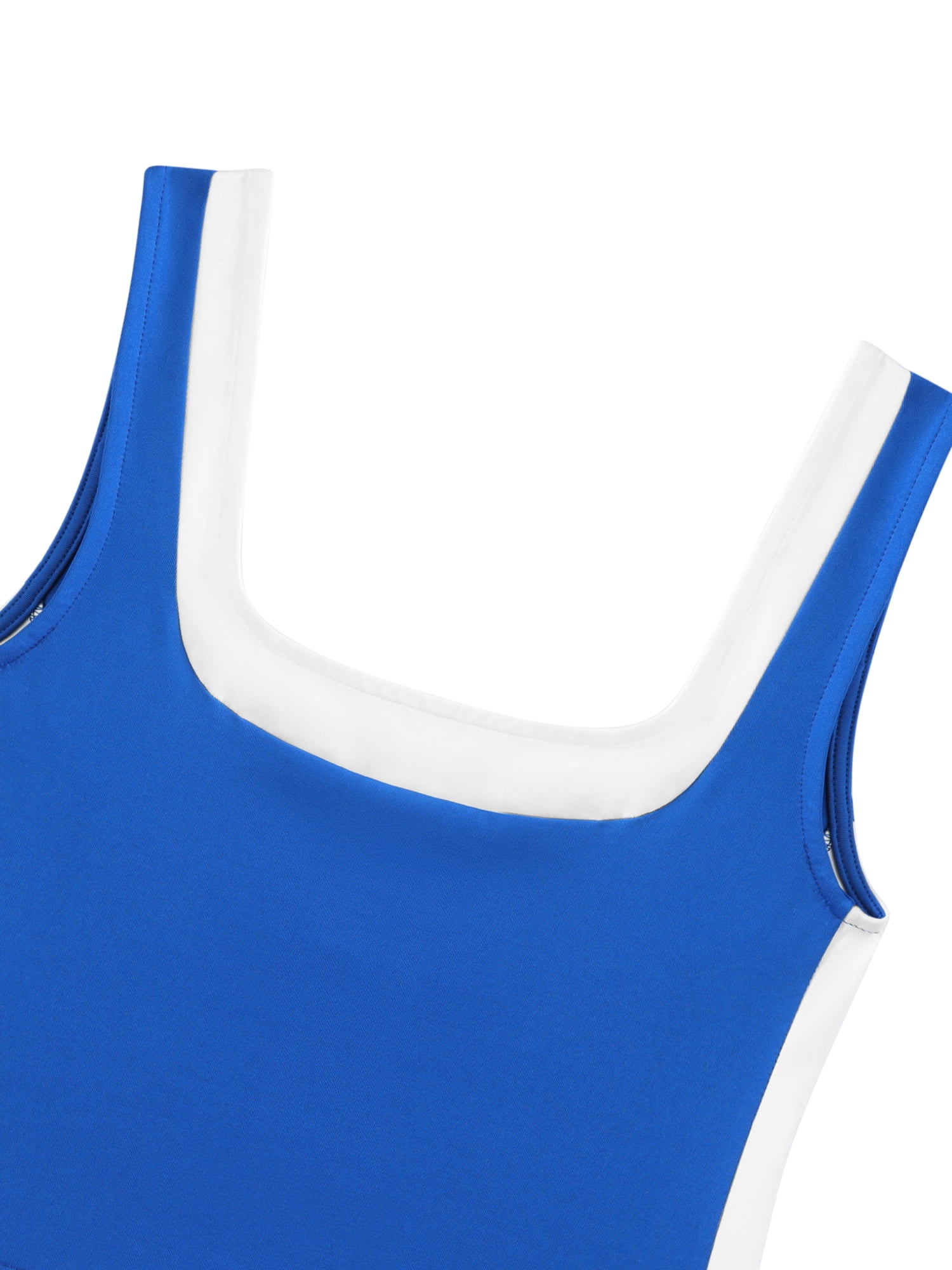 DARING DIVA Women's Crop Square Neck Slim Fitted Color Block Yoga Shirts XL Royal Blue