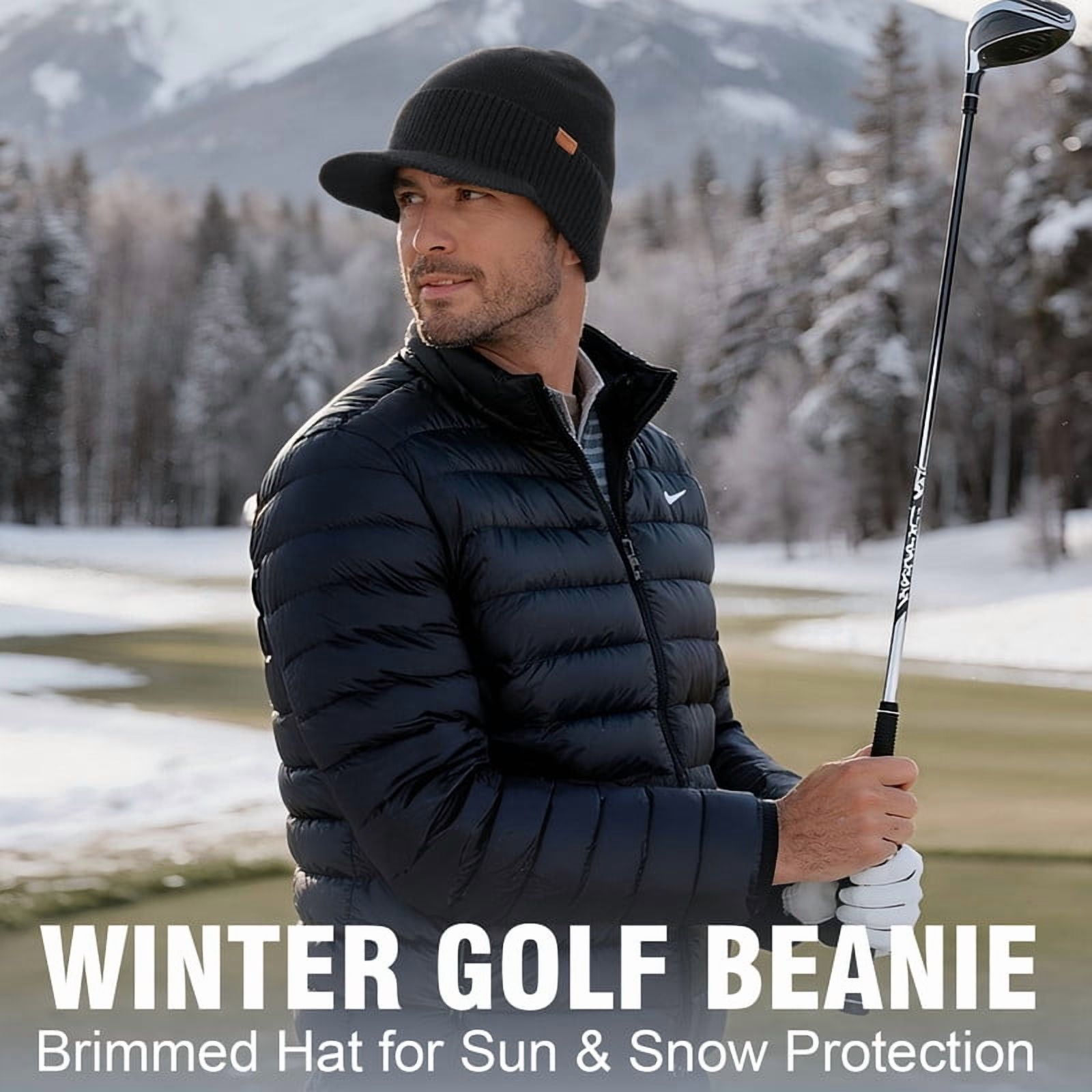 WMCAPS Mens Winter Beanie with Brim - Fleece Lined Thermal Knit Visor Hat for Cold Weather (Slate Gray)