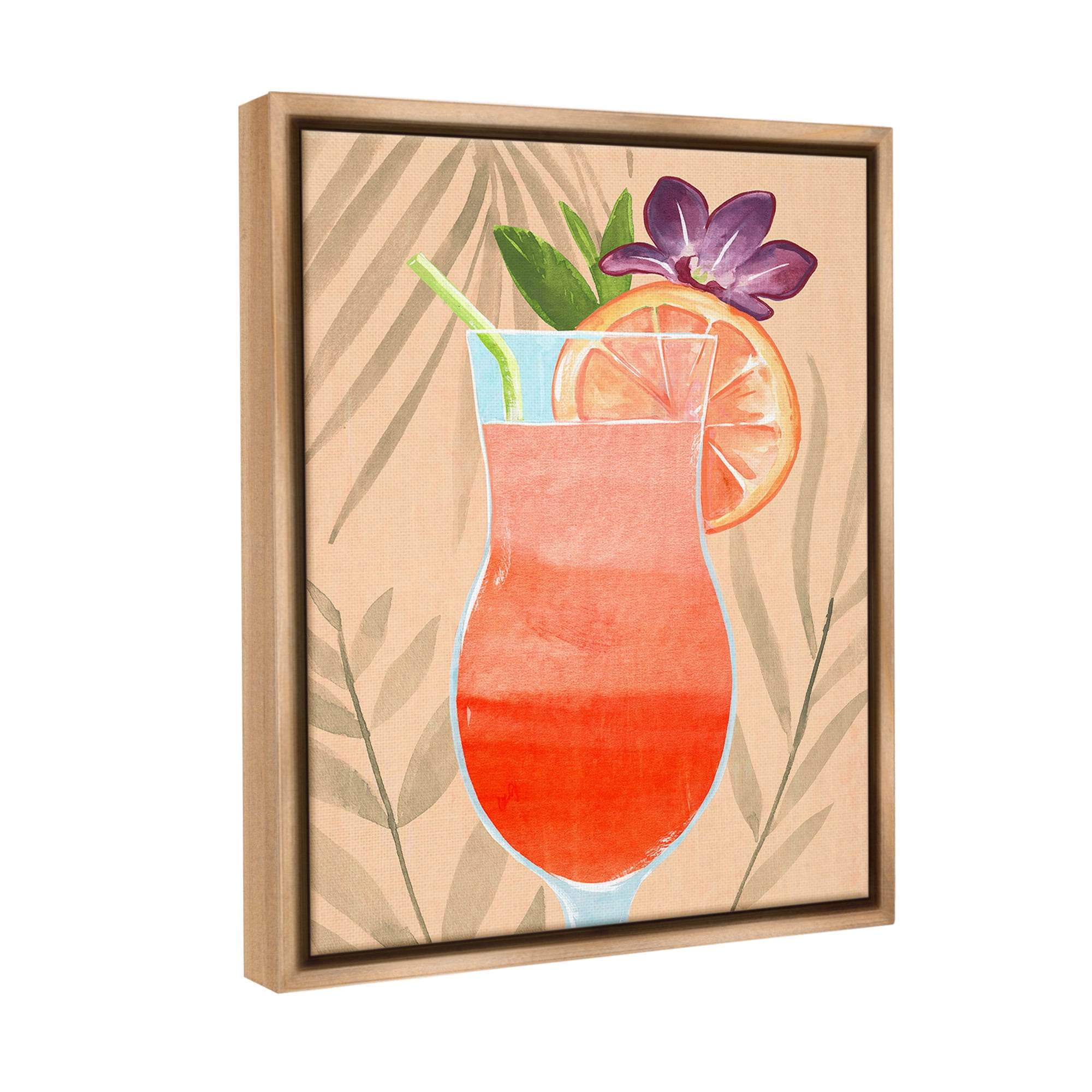 Stupell Industries Plant Patterned Cocktail Food & Beverage Painting Brown Floater Framed Canvas Art Print Wall Art, 25 x 31