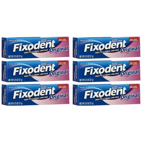 Fixodent Denture Complete Original Adhesive Cream Strong Hold Treatment With Easy Application .75 Oz Travel Size Pk 6