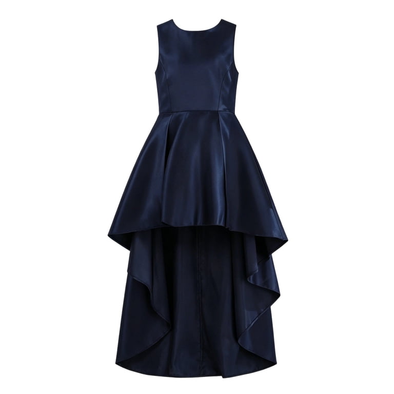 blue short front long back dress Navy Blue Lace and Tulle Layers V-neckline High Low Party Dress, Blue Short Prom Dress
