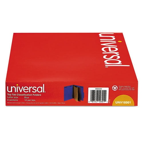 Universal 10272 Pressboard Classification Folder Gray 10/Box Six-Section Letter 