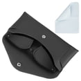 thumbnail image 1 of Funda de gafas de cuero con botón y paño de limpieza para hombres y mujeres, estuches para gafas de sol (negro), 1 of 6